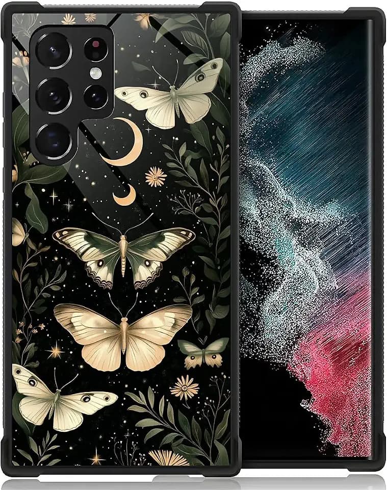 CARLOCA Case for Samsung Galaxy S23 Ultra,Gothic Dark Butterfly for Men Woman,Shockproof Anti-Scratch Soft TPU Pattern Design for Samsung Galaxy S23 Ultra Case