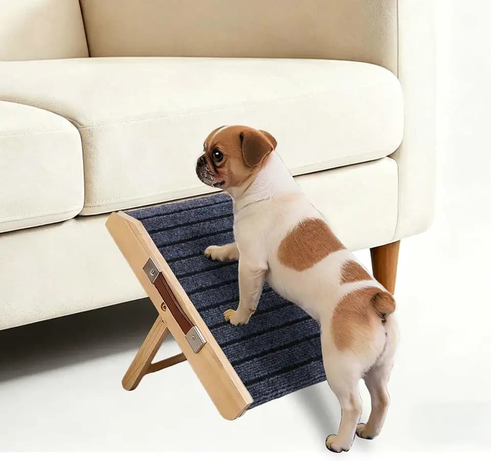 In hand Mini Foldable Pet Ramp, Joint Stress Relieving Dog Ramp for Couches & Beds, Non-Slip Low-Angle Ramp for Small Dogs, Portable Assist Stairs with Carrying Handle