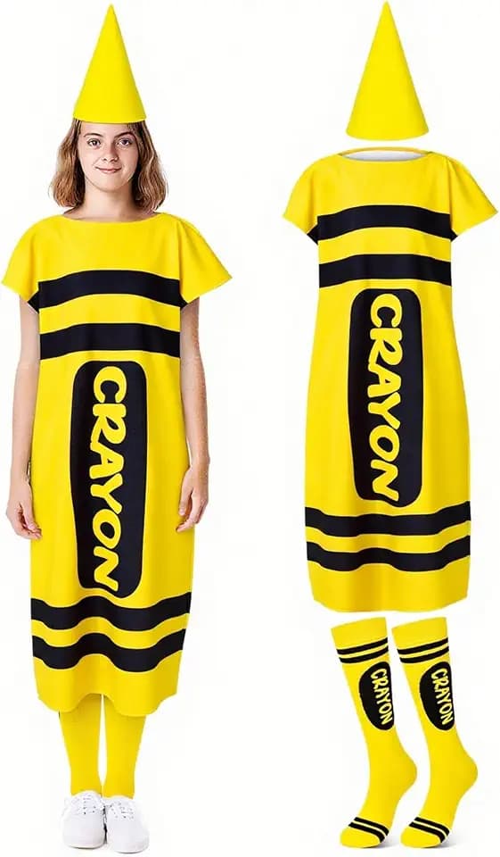 Mepase 3 Pcs Crayon Costume for Adults, Hat Dress Socks