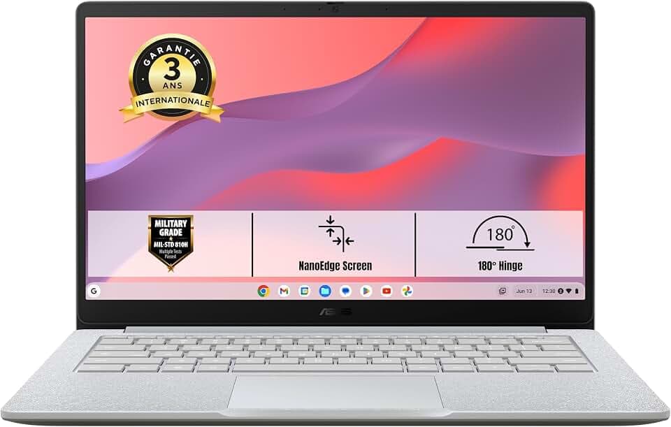 ASUS Chromebook Plus CX1405CTA-S60060 14 Zoll FHD 60Hz Laptop (Intel Core 3-N355 3,9 GHz Prozessor, 8 GB LPDDR5, 128G eMMC, Intel UHD Graphics) ChromeOS – Tastatur AZERTY