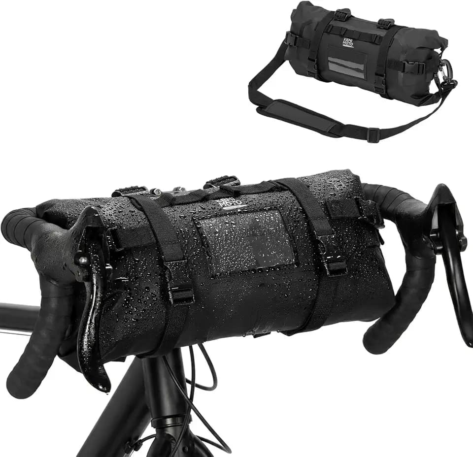 KEMIMOTO Fahrrad Lenkertasche 10L, Wasserdicht Vordertasche Fahrradtasche aus 300D PVC, Aufbewahrungstasche mit Antirutsch-Gurten, Bikepacking Tasche für MTB Rennrad Gravel E-Bike