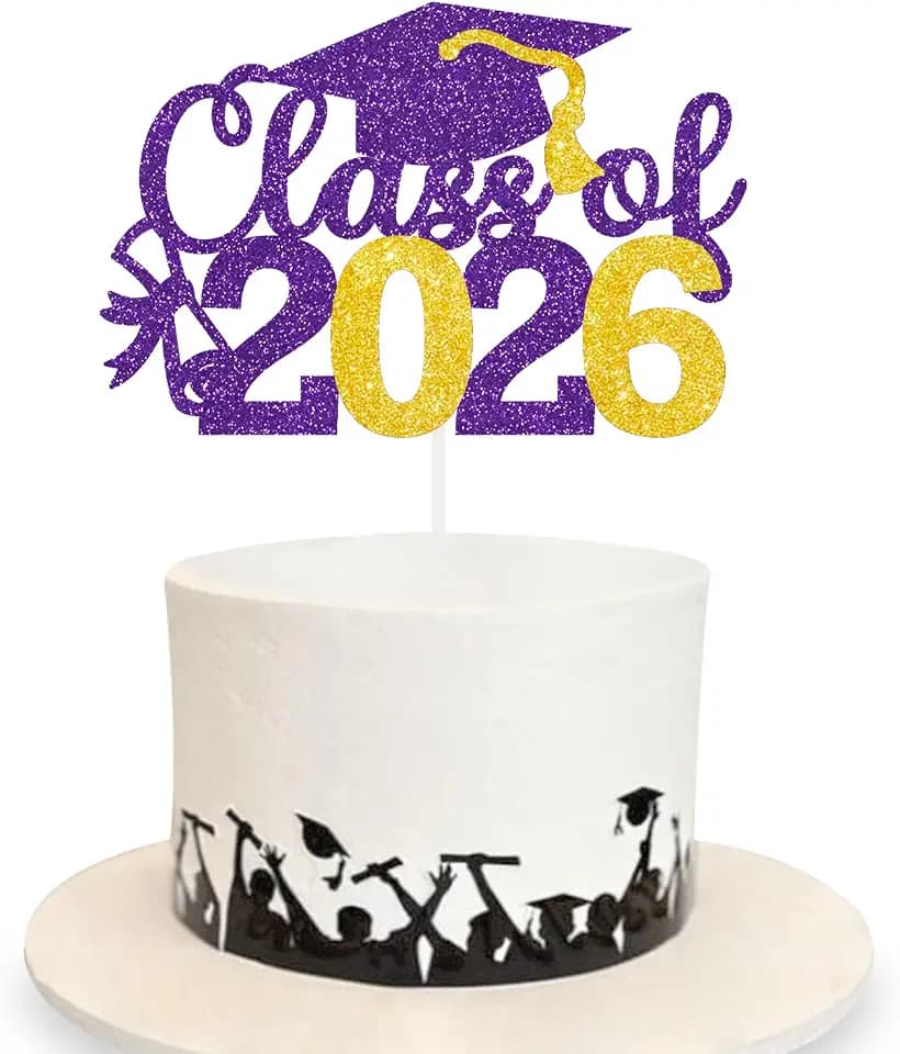 Graduation Cake Topper 2026 Grad Party Decoration Glitter Cap Diploma Food Picks Table Ideas Purple Gold