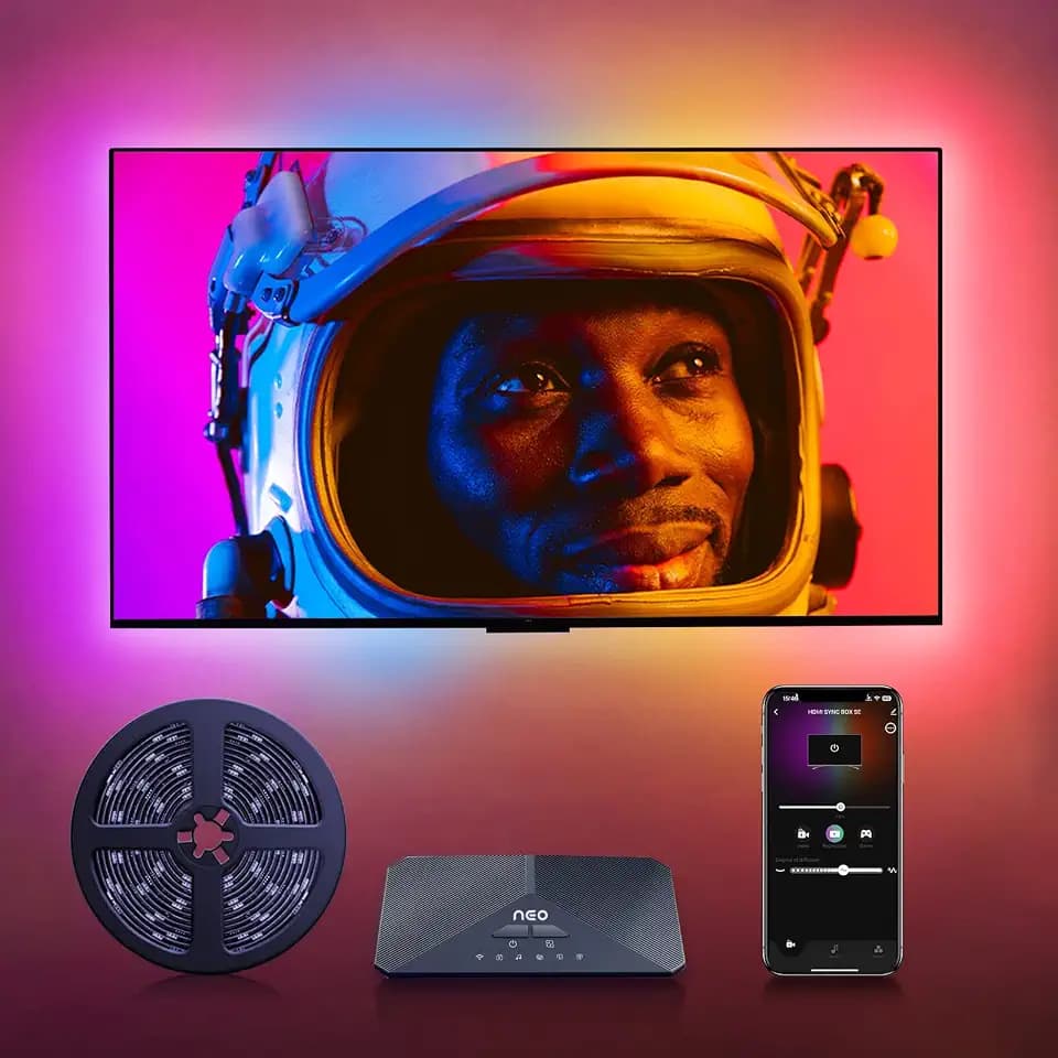 Lytmi Fantasy TV LED Backlight Kit, with Neo 2 Sync Box and TV Backlight Strip for 55-60 inch, Color Sync LED Light Compatible with Alexa, Google Assistant, Xbox, PS5 etc, App Control