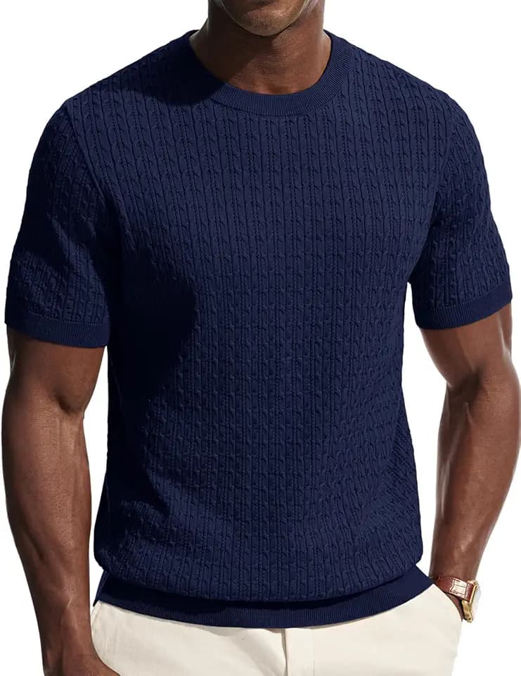 PJ PAUL JONES Mens T-Shirts Short Sleeve Textured Knit Shirt Casual Hollow Out Tee Shirts Crewneck Pullover Tees
