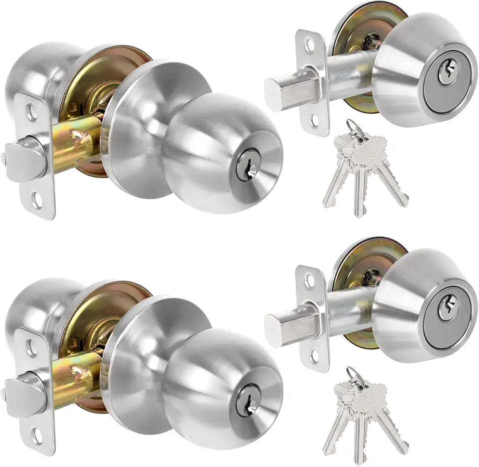 Exterior Door Lock Set, Front Door Lock Set, Satin Nickel, Not Keyed Alike