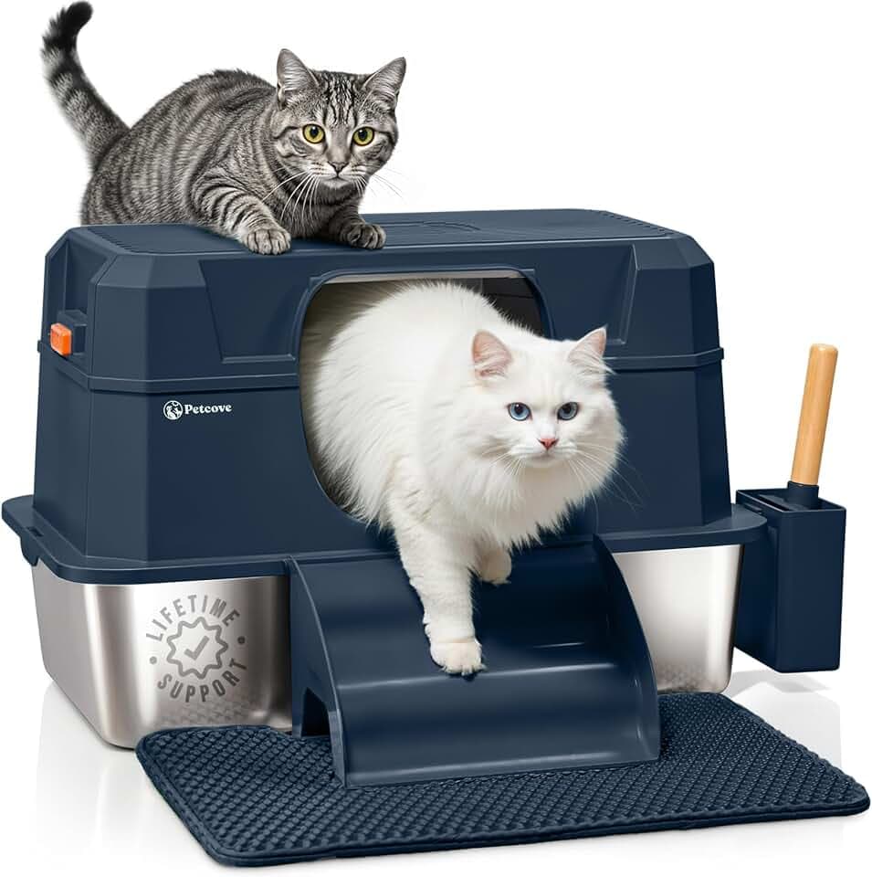 PetCove IronPaws Stainless Steel Enclosed Litter Box, XL Kit, 3 in 1 Design