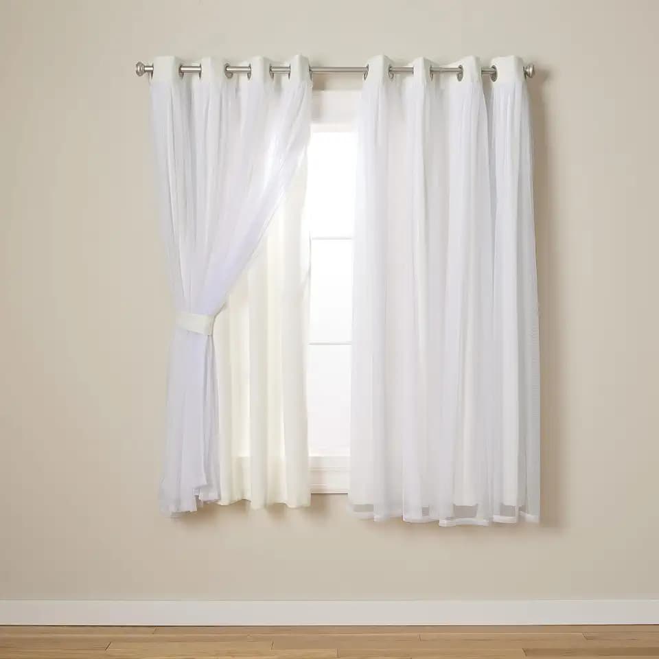 TOWN & COUNTRY LUXE Talia Double Layer Indoor Curtains, Sheer and Room Darkening Blackout, Grommet Top, Energy Efficient, 2-Pack Set, 52"x63", Vanilla