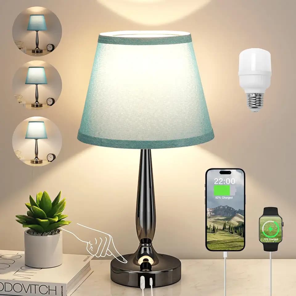 Kakanuo Touch Table Lamp for Bedroom, Small Bedside Lamp with USB C Port