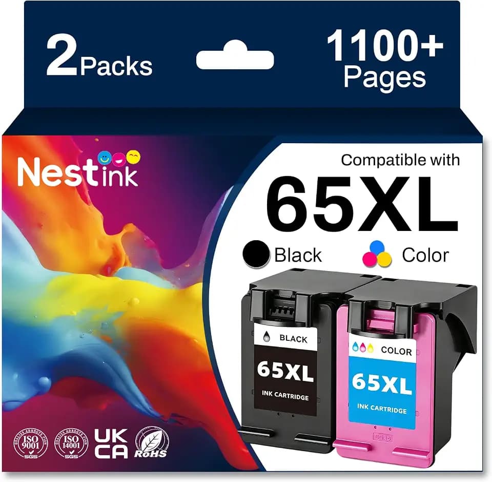 65XL 65 Ink Cartridges Combo Compatible for HP Ink 65 Black/Color 2 Pack