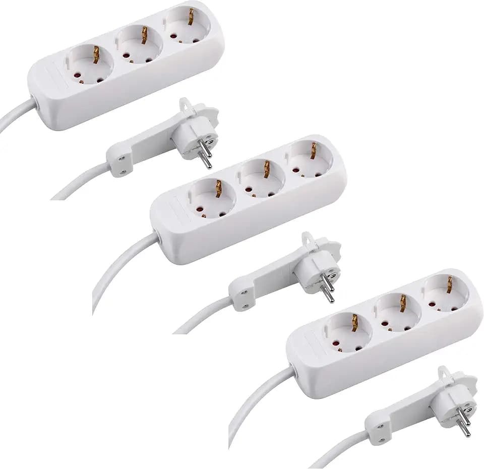 Meister Steckdosenleiste 3-fach - 3er Set - Extraflacher Stecker - 1,4 m Kabel - weiß - IP20 Innenbereich, Mehrfachsteckdose mit Flachstecker, Tischsteckdose, Steckerleiste, 7430180