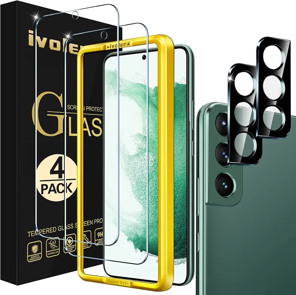 ivoler Pack of 2 Tempered Glass Compatible with Samsung Galaxy S22 5G (Not for S22 Plus), with [2 Pieces] Rear Camera Protectors and Free Installation Kit, Screen Protector Film