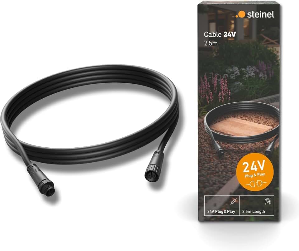 Steinel Verlängerungskabel 2.5 m für 24V Garten-Lichtsystem, Niedervolt Kabel, Wetterfest IP67, Plug & Play, 24V-Garten Zubehör, Schwarz