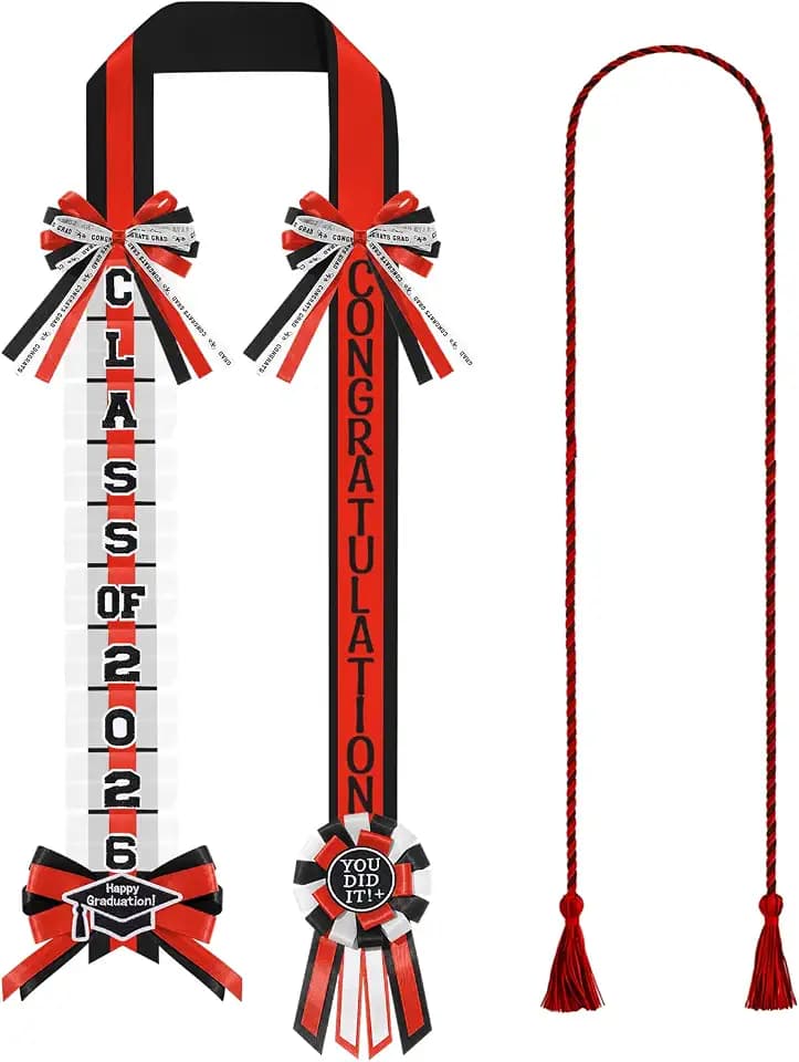 Spakon Graduation Money Lei with Cash Holder, 63 Inch 2026 Graduation Ribbon Lei with Honor Cord 2026 Grad Braided Necklace for DIY Women Men College Party Decor Supplies Grad Cash Gift(Red,Black)
