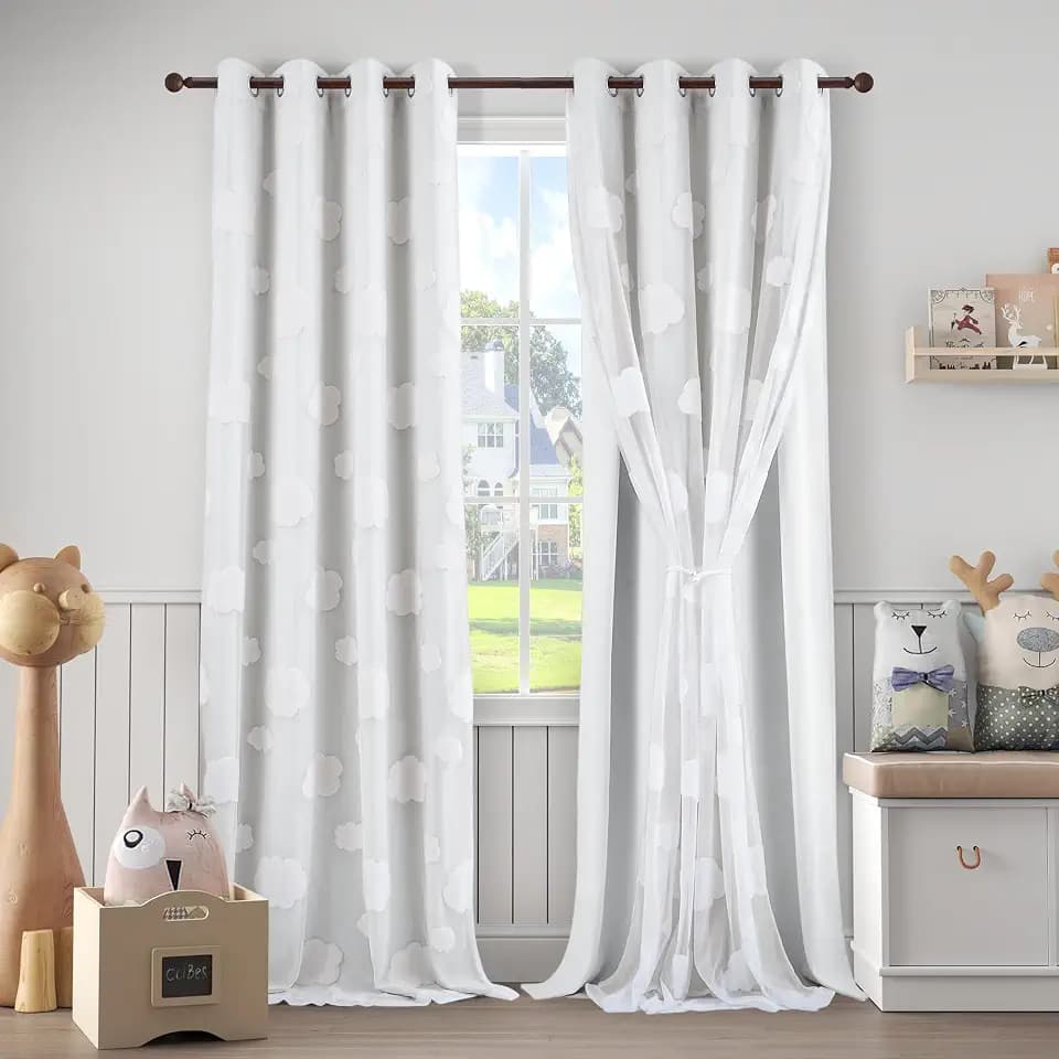 White Cloud Curtains Room Darkening 2 Panels, 52 x 95 Inch