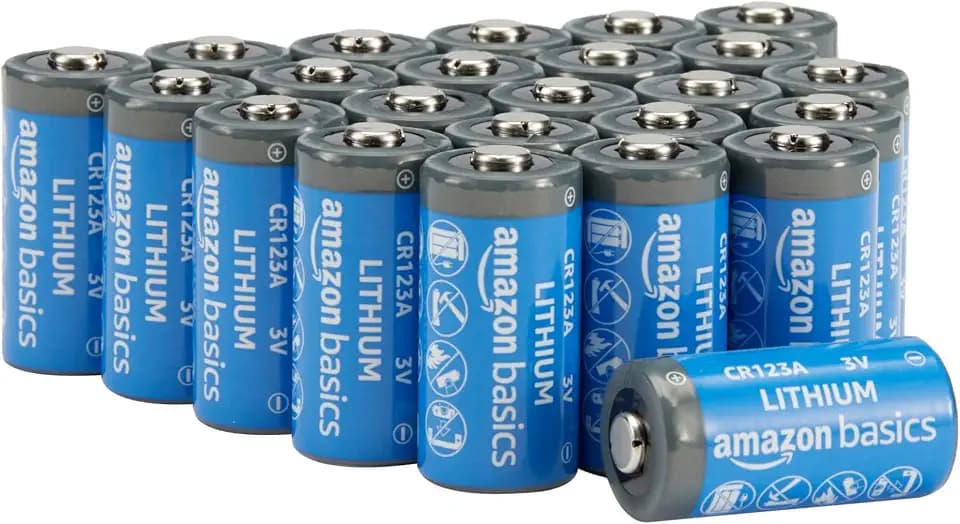 Amazon Basics 24-Pack Non-Rechargeable CR123A Lithium Batteries, 3 Volt, Up to 10-Year Shelf Life, 1550mAh