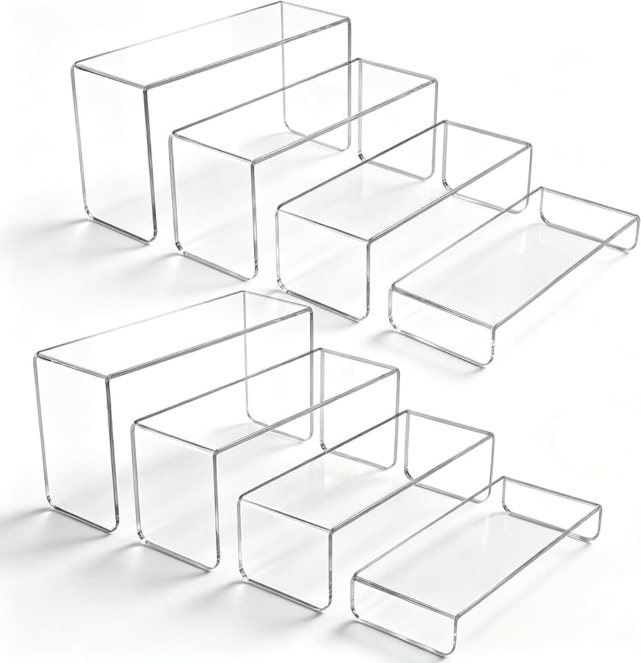 MerryNine 8 Stück Acryl Abstandshalter für Display, 4 Ebenen, transparenter Ständer für Cupcakes, Funko Pop Figuren, Kosmetik, Sammlerstücke Display (Rectangle)