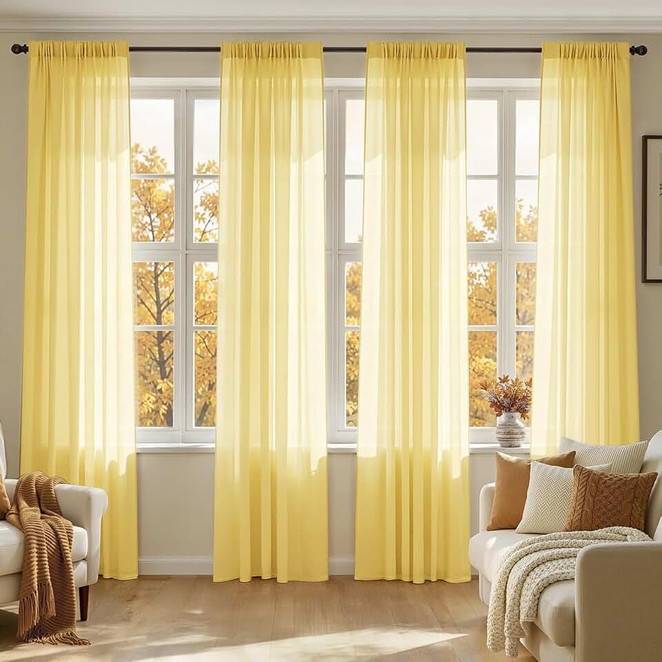 MIULEE Yellow Sheer Curtains 84 Inches Long 4 Panels 42 x 84 Inches