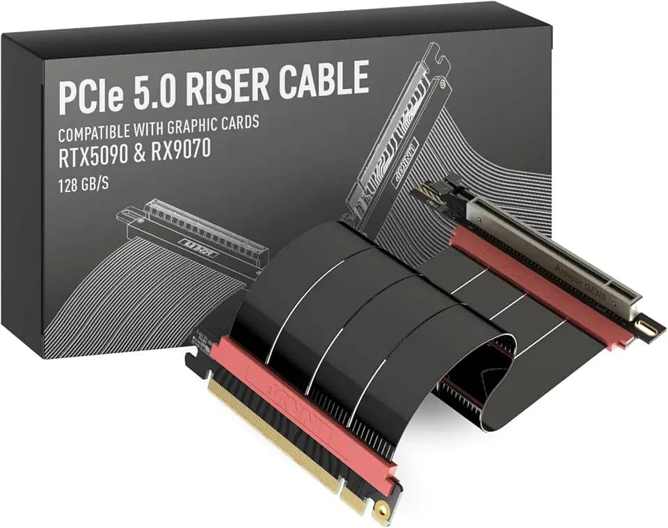 LINKUP PCIE 5.0 Riser Cable | for Vertical GPU Mount | Right Angle | Graphics Card GPU Ready | Usable with PCIe 4.0 & RX 9070/ RTX5090 | 40cm (Total Length: 44cm)