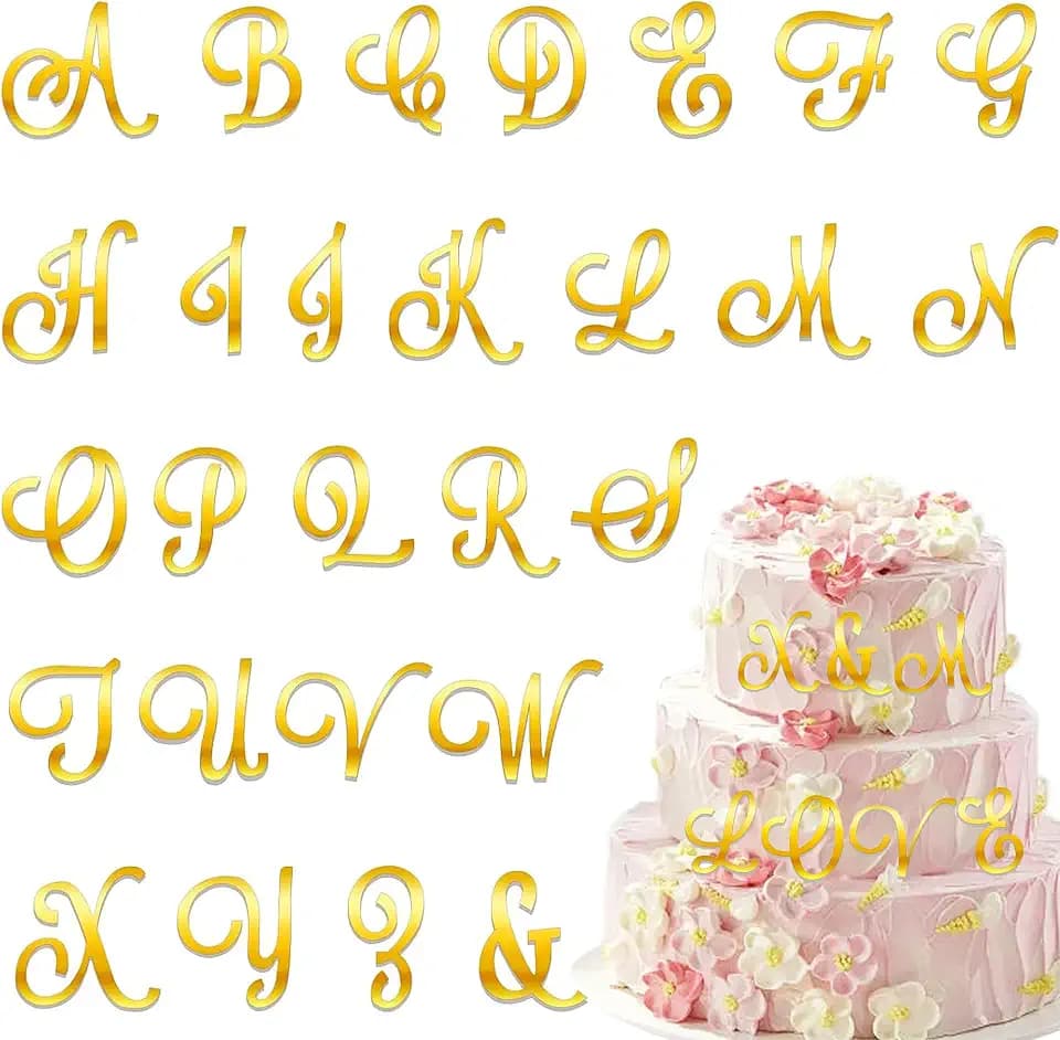Acrylic Alphabet Cake Topper, DIY Personalized Name Cake Toppers with A-Z Letter Set Gold Cake Topper for Custom Wedding Cake Decorations, Baby Birthday Party Supplies (Style 1)
