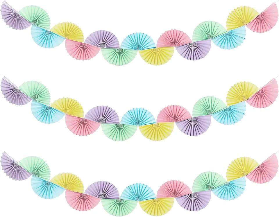 3 Pack Pastel Paper Fan Garland 15.6ft Hanging Decor