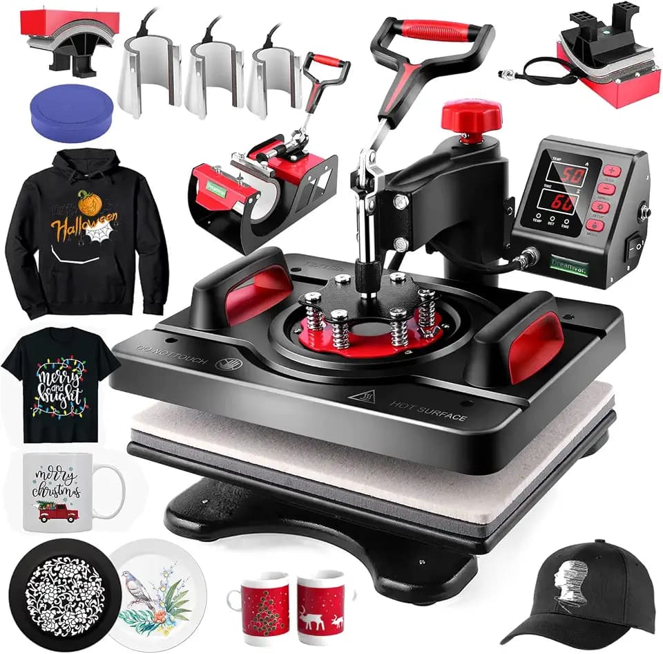 AKEYDIY 8 in 1 Transferpresse Digital Sublimationspresse 38x30cm 360° schwenkbar Heißpressmaschine mit LCD Display, Multi Sublimationspresse für T-Shirts,Tassen,Kappen,Teller, HTV Vinyl & Sublimation