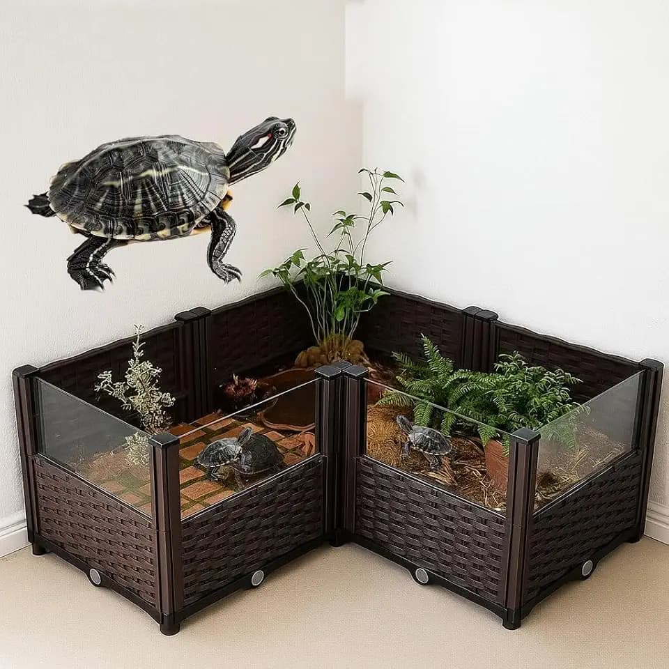 Elevated Turtle Habitat Box, Black Woven Design, Optional Increase in Combination Quantity, Turtle Habitat, Ecological breeding Box, Panoramic Landscaping Box