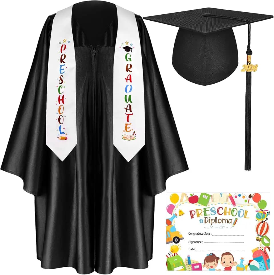 Sureio 6 Pcs Kindergarten Preschool Graduation Cap and Gown 2026 Tassel Stole Certificate for Toddler Kids