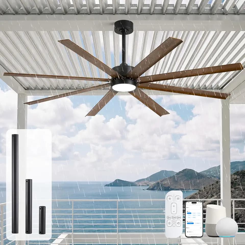 72 Inch Outdoor Ceiling Fan with Light for Patios Waterproof, ETL Wet Rated
