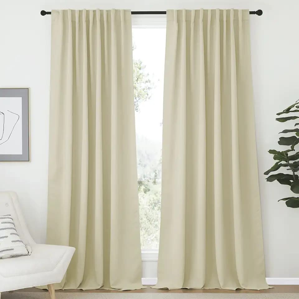 NICETOWN Extra Long and Wide Room Darkening Curtains for Patio Sliding Glass Door, Window Treatment Curtains and Draperies with Rod Pocket & Back Tab (Beige, 2 Panels, 70" Wide x 108" Long)