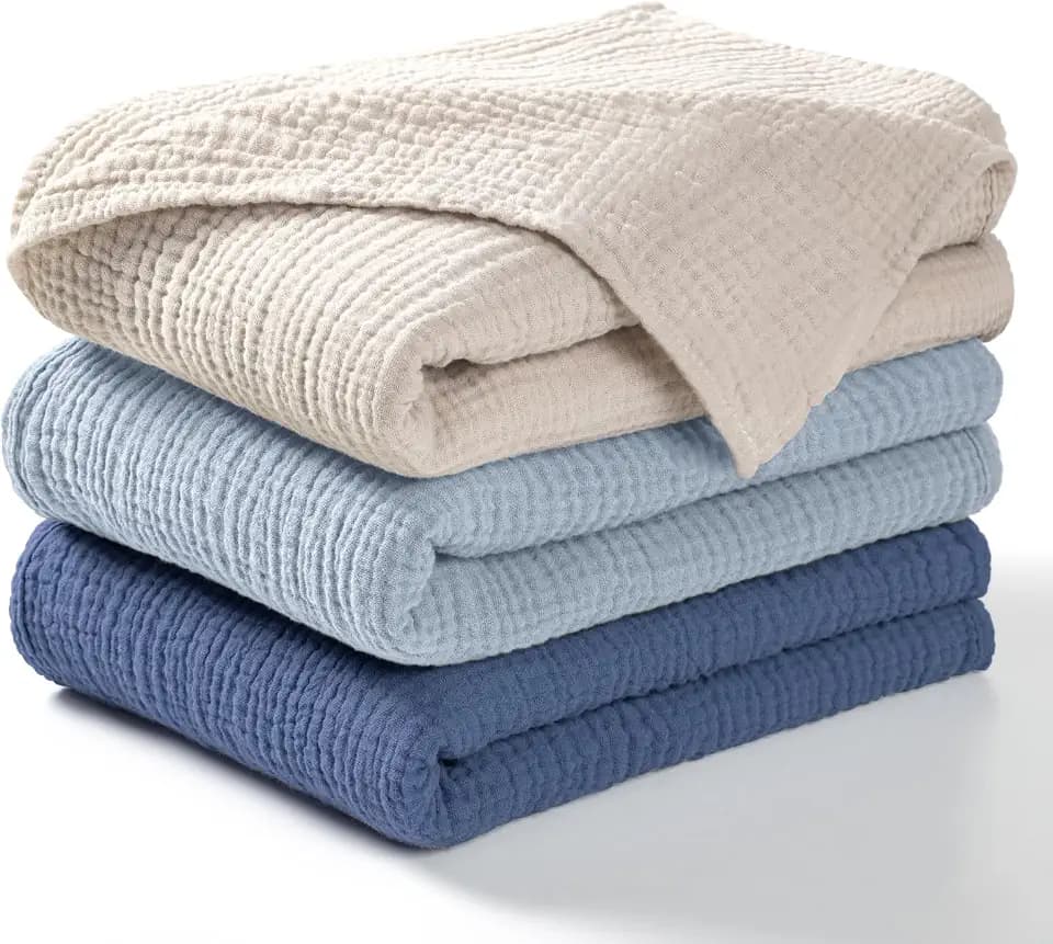 lulumoon Baby Pucktuch Musselin Decke - Baumwolle Dünne Atmungsaktive Babydecke - Baby Swaddle Decke Tücher für Junge und Mädchen 3er-Pack (Marineblau)