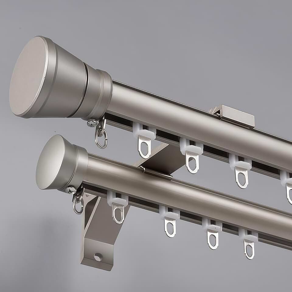 Double Track Curtain Rod, Wall Mount, Gray, 9.5ft