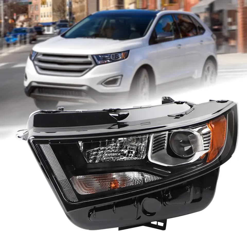 Duolctarms Black Housing Amber Corner Headlight Headlamp Assembly Compatible for 2015-2018 Ford Edge Left Driver Side FO2502342