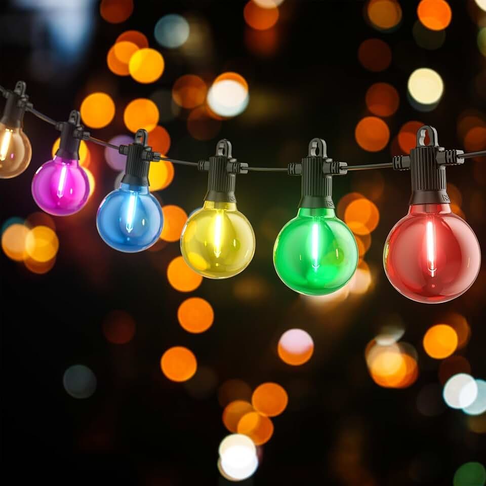 Zuske Bunte LED Lichterkette Außen 15m, 25 G40 Bunte Glühbirnen, mit Stecker, IP65 wasserdicht, für Weihnachten Erntedankfest Geburtstag Party Garten Terrasse Balkon Hochzeit