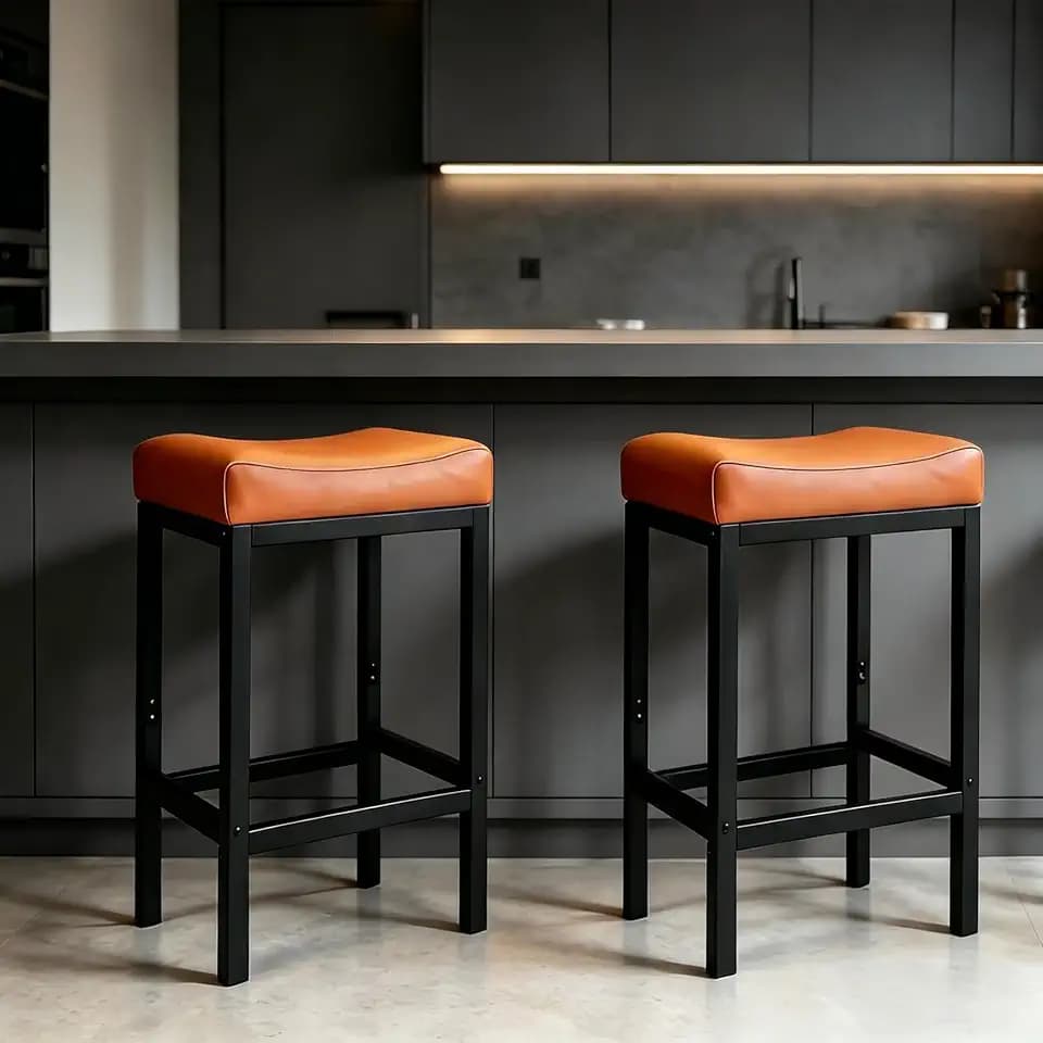 Monhey 24 Inch Bar Stools Set of 2 - Counter Height Bar Stools with Soft Leather Seat, 300LB Heavy Duty Backless Padded Barstool Chair Easy Assembly for Modern Kitchen Island Counter (Dark Orange)