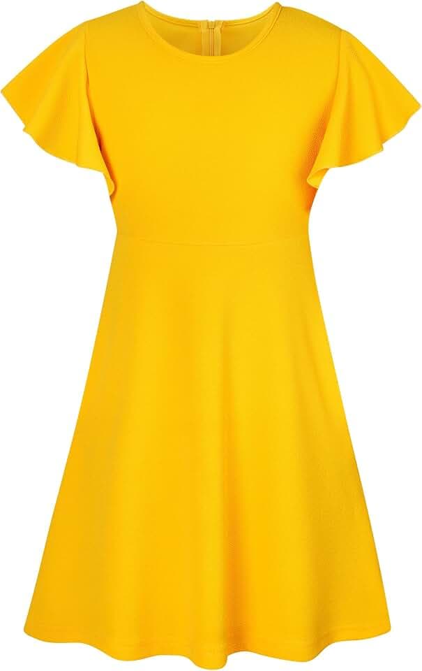 SFreeBo Kleid Mädchen Sommer Kinder Kleider Mädchen Rundhals Knielang Schulanfang Sommerkleid Mädchen 134-140,Gelb