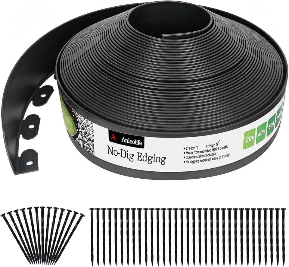 Anleolife 100FT NO-DIG Garden Landscape Edging with 120 Spikes, 4IN Black