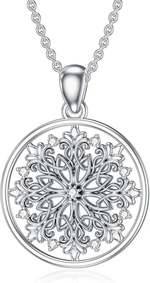 Diamond Openwork Circle Necklace for Women 925 Sterling Silver Filigree Circle Pendant with Lab Grown Diamond Jewelry Gifts