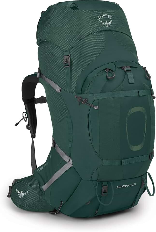 Osprey Aether Plus 70L Men's Backpacking Backpack, Green S-M