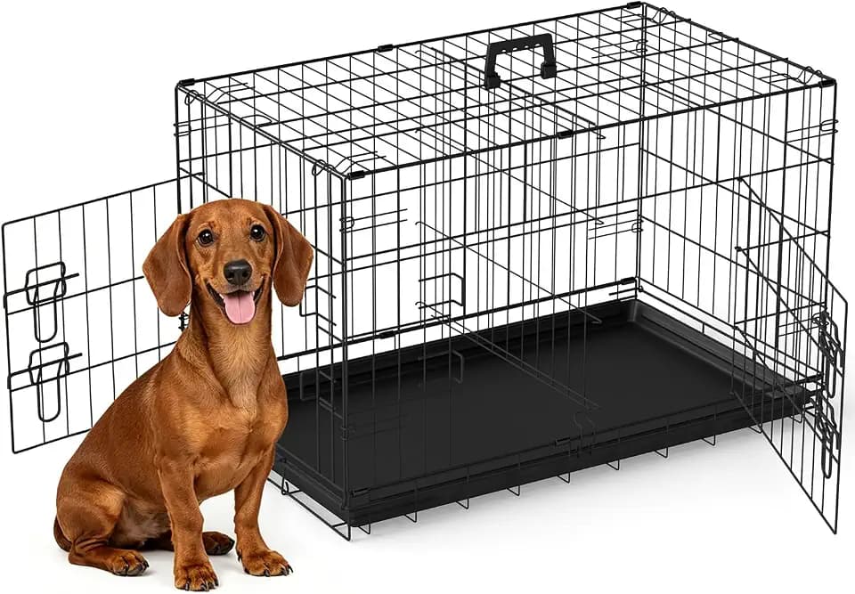 FDW | 30" Foldable Metal Dog Crate | Black | Cage for Medium Dogs