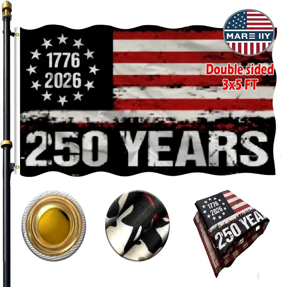 VOLTA Black American Flag 3x5 ft for 250th Anniversary - Double Sided Heavy Duty Outdoor Flag, 3-Ply UV Fade Resistant with Brass Grommets, 1776-2026 USA Freedom Banner for Yard & Indoor Decor