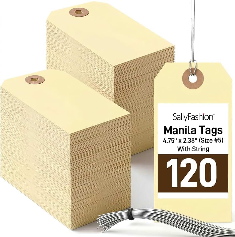 SallyFashion 120PCS Manila Tags with Wire, 4 3/4" x 2 3/8" Shipping Labels