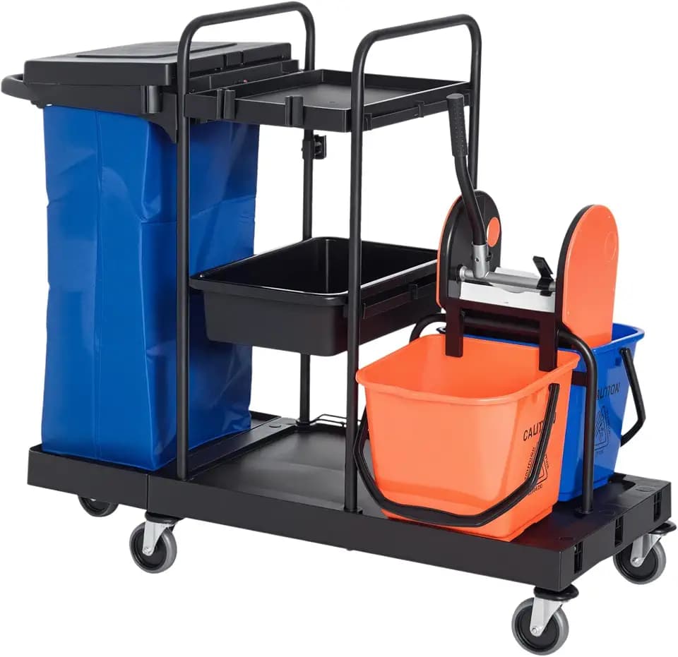 HOMCOM Putzwagen 3 Ebenen Wischwagen mit Presse 2x18L Eimer Schwarz