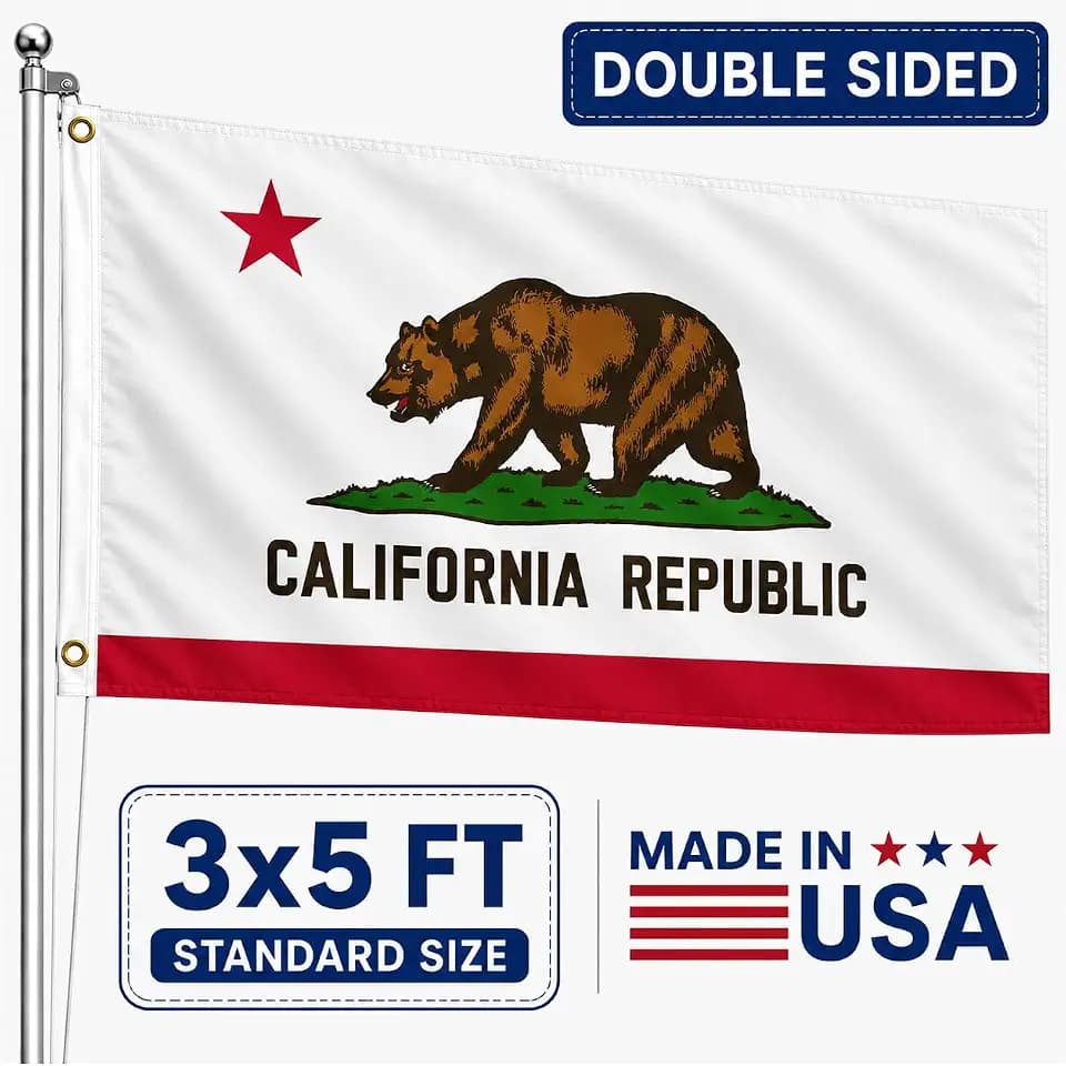 California Republic Sates Flags Double Sided 3x5 Outdoor- Vivid Colors 3Ply Cali CA Bear Flags Banners- Heavy Duty 100% Polyester with 2 Brass Grommets