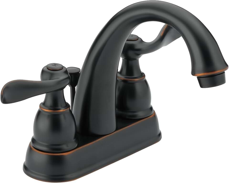 Delta Windemere Centerset Oil Rubbed Bronze Bathroom Faucet, 4 Inch 3 Hole Bathroom Sink Faucet for Vanity, Metal Push-Pop Drain Assembly, Oil Rubbed Bronze B2596LF-OB
