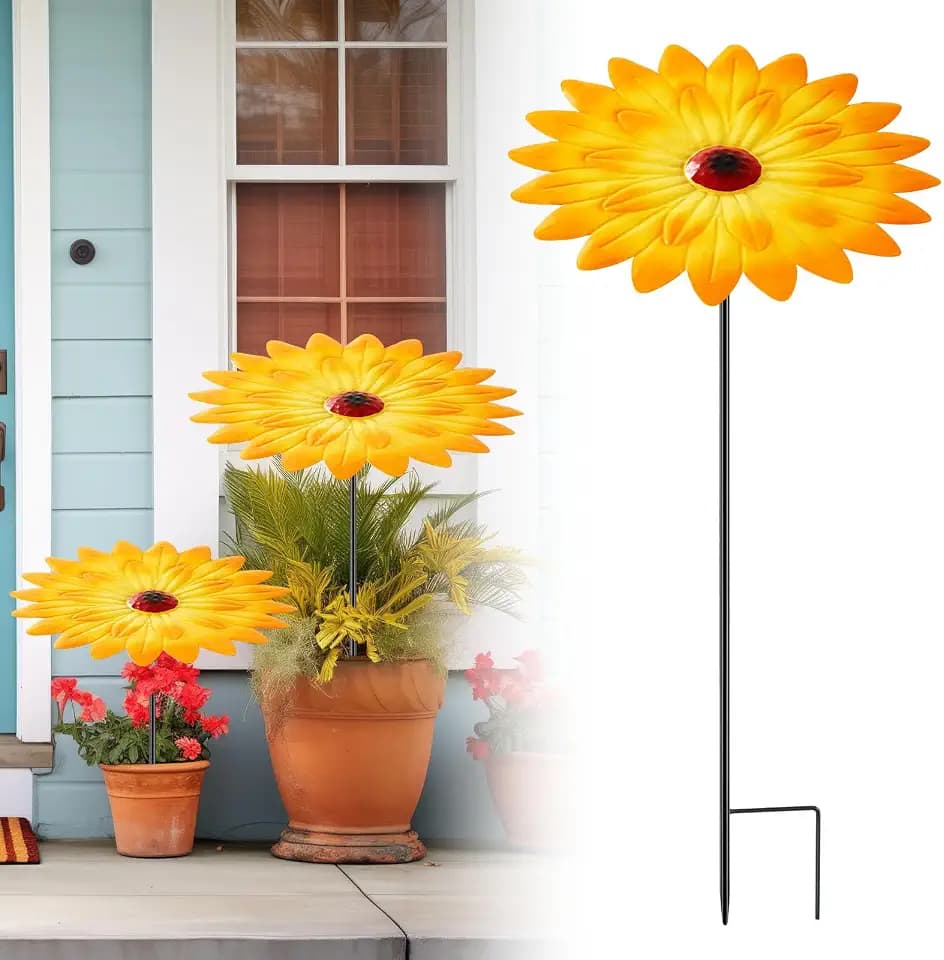 Threehoney 2 Pack 12 in Metal Plant Umbrellas for Outdoor, Yellow