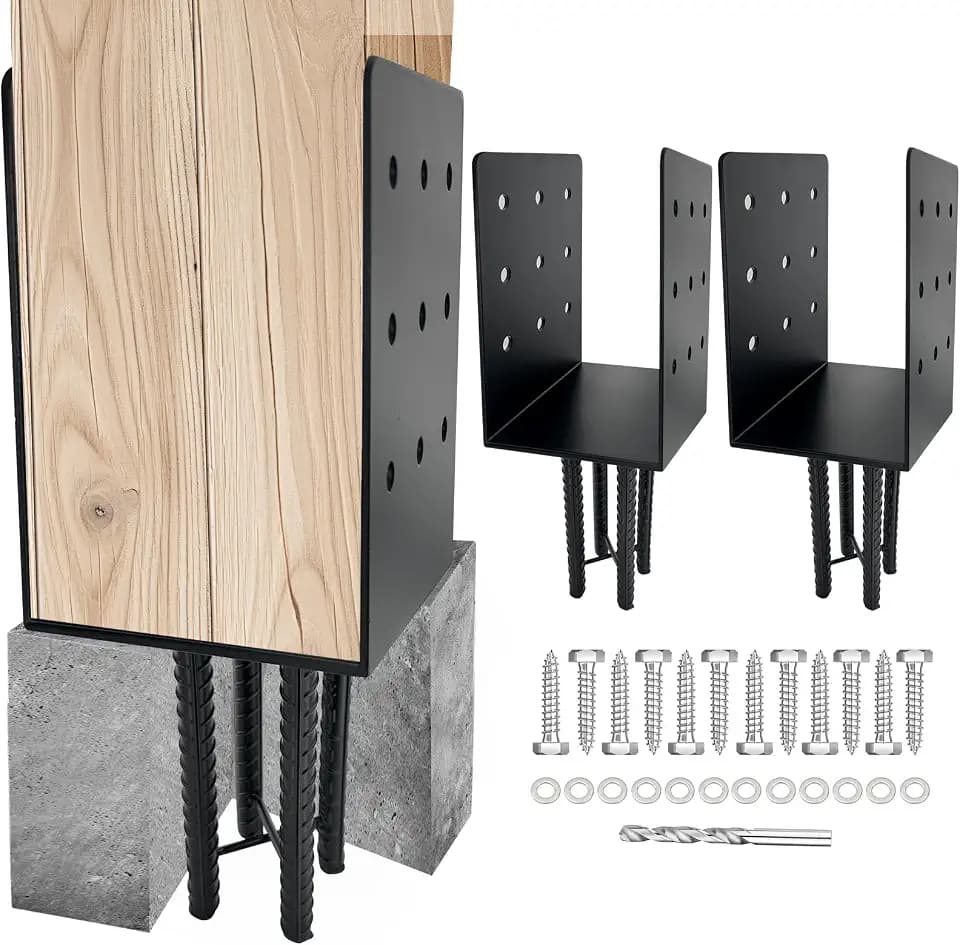2pcs Wet Concrete Post Anchors for 6x6 6x8 6x10 Wood Post,Heavy Duty Mailbox Post Protector Brackets, DIY Solid Rebar Wood Fence Post Base with Screws for Pavilion,Porch,Cabin