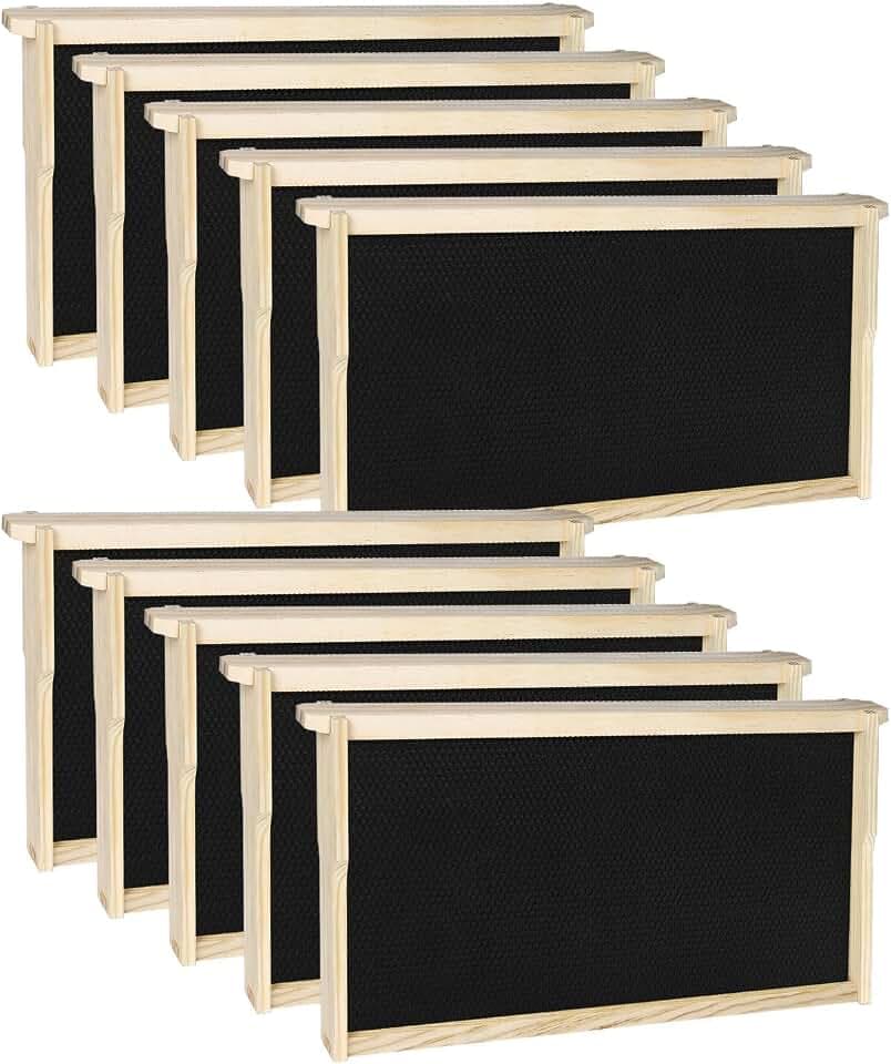 vensovo 10 Pack Bee Frames Deep - Bee Hive Frames and Wax Foundations Black Beehive Frams