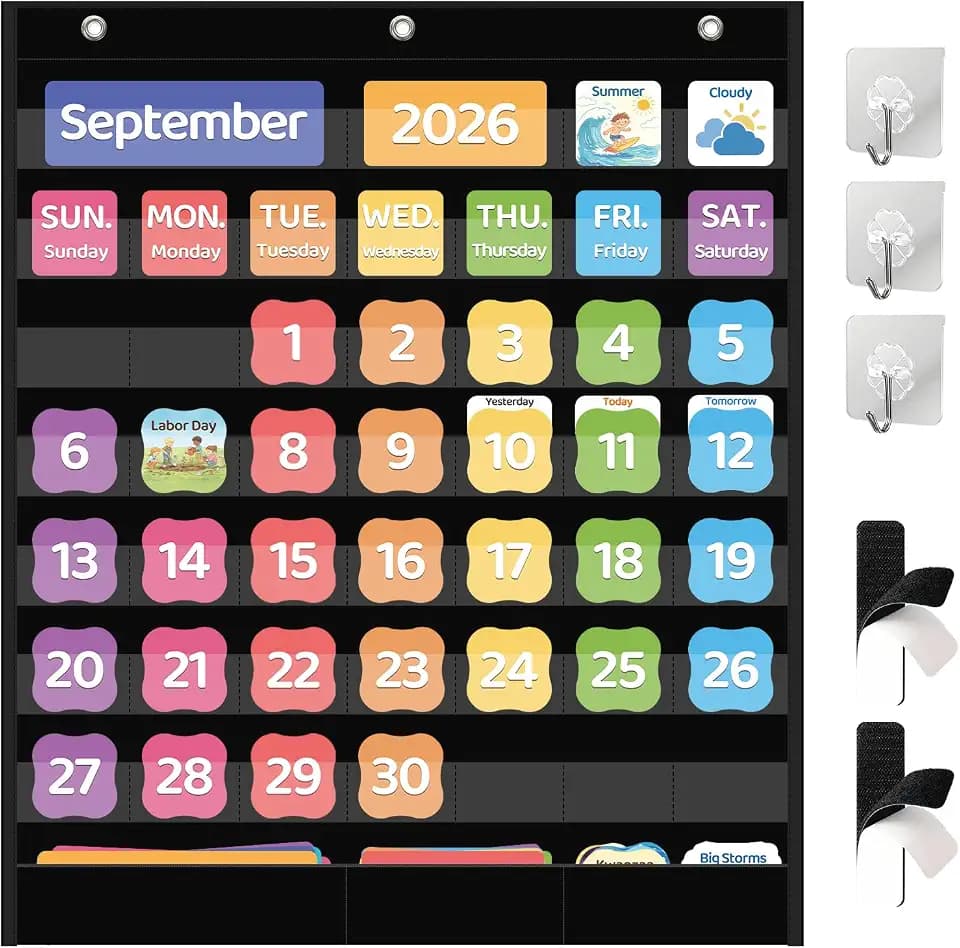 Classroom Calendar Pocket Chart Size 28”x 24” with 115 Cards