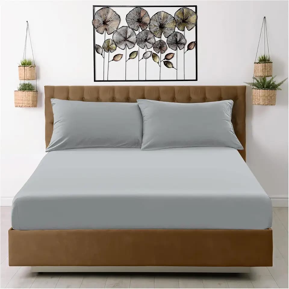 Mikrofaser-Spannbetttuch für Doppelbett, unifarben, graues Unterlaken