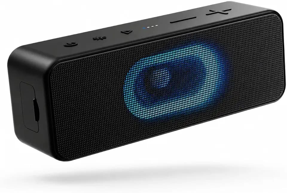 Ortizan Bluetooth Lautsprecher, Musikbox Bluetooth 5.3, Dualen Bass-Treibern, 24H Akku, 6 Lighting Effects, AUX-IN, TWS Funktion, Hands-Free Call für Outdoor